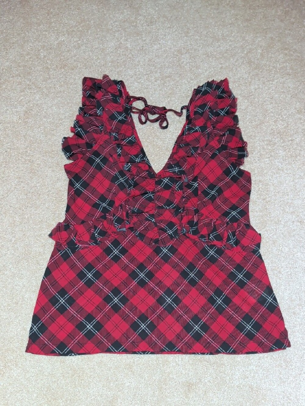 Ralph Lauren Red Plaid Top with Ruffle Trim